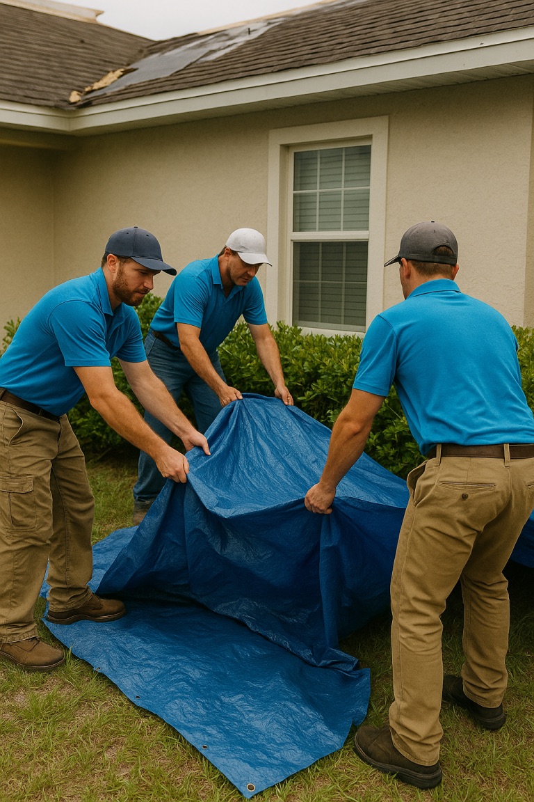 roofing company covering bushes